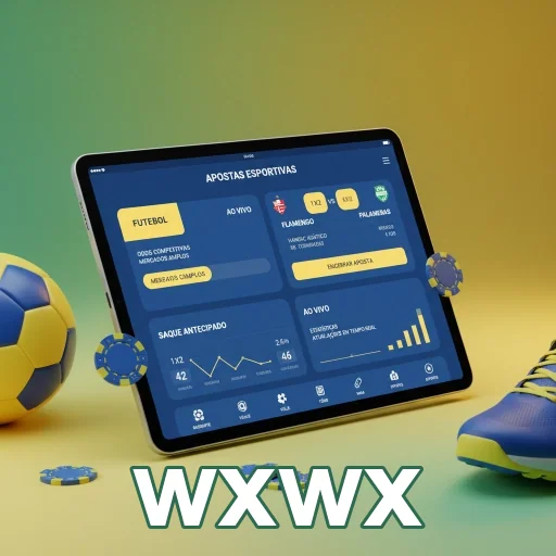 Plataforma wxwx apresenta interface de apostas esportivas em tablet.