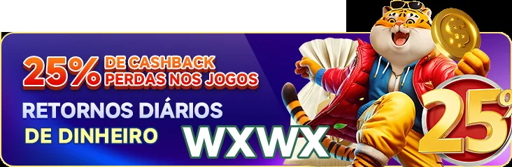 Imagem do wxwx com promoção de 25% de cashback em jogos.