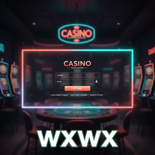 Tela de login do cassino online wxwx, com slots ao fundo.