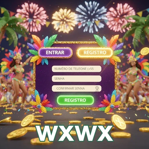 Tela de registro da plataforma wxwx com fundo festivo.