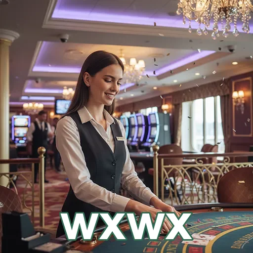 Funcionária do wxwx em cassino, destacando serviços VIP.