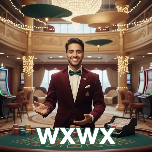 Jogador sorridente apresenta serviços da wxwx em cassino.